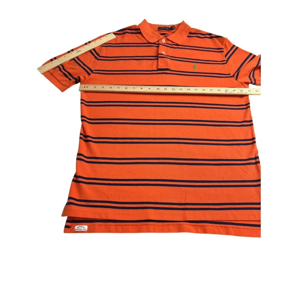 Polo Ralph Lauren Polo Shirt Mens Large Orange Striped Short Sleeve Cotton E19